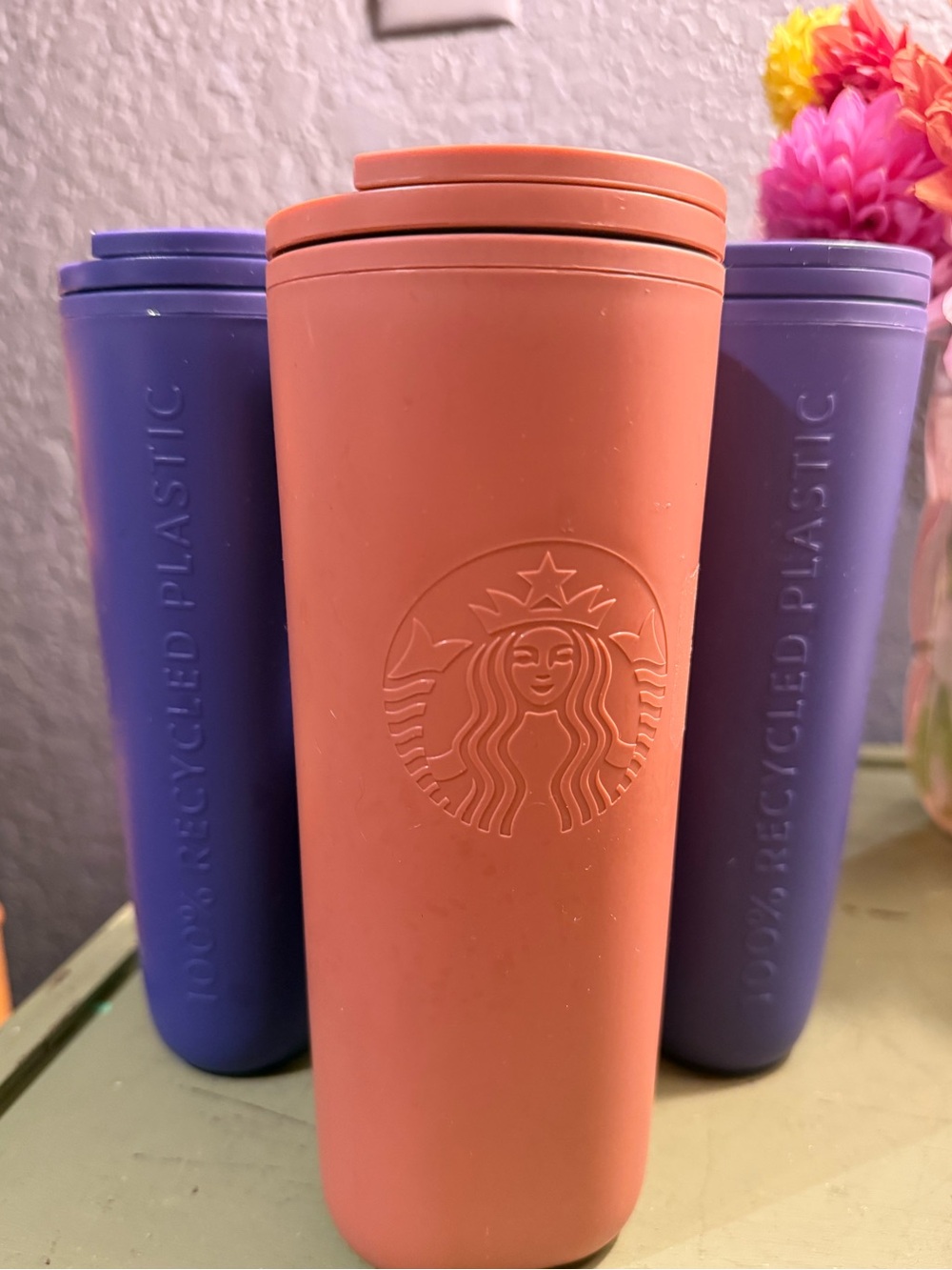 Set of 3 STARBUCKS 100% recycled travel mugs NEW W AND W/0 tags. Unused.